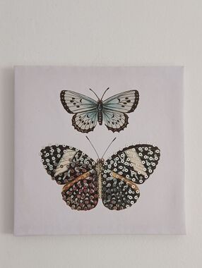 Butterfly Wall Art Canvas - Blue and Multicolor Sequins